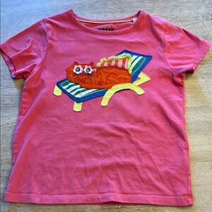 Mini Boden girls 6/7 cat appliqué tee VGUC